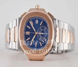 Luxo StopWatch Blue Dial Men039S Chronograph Watch Men Automatic Cal28520 Grand Relógios Data 5980 ETA Gold Steel Sapphire WR6733976