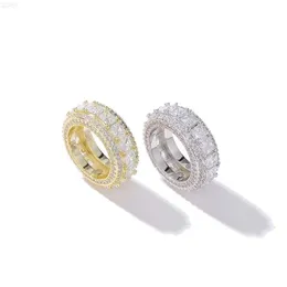 Novo estilo 925 Silver Iced Out Big Size Princess Cut Moissanite Bling Ring Ring Ring Hip Hop Anéis de jóias masculinos