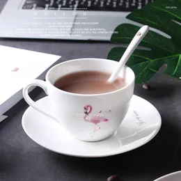 Cups Saucers White Porcelain Flamingo Coffee Cup Set British Afternoon Tea Black Teacup With Saucer And Spoon