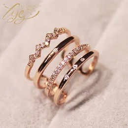 Koreanische Nische-Persönlichkeit High-End-Feeling Multi-Layer Micro Inlay Hollow-out Roségold Ring, weiblicher geometrischer Linienindex-Finger-Ring