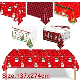 Christmas Decorations Tablecloth Table Cover Santa Claus Snowman Red Home Plastic Disposable Year Noel