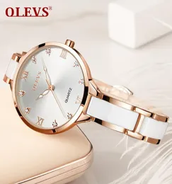 Olevs Women Watches Luxury Rose Gold Fashion Waterproof Ceramics Diamonds Panie Watch Wristwatch Wysokiej jakości C1904120375667771