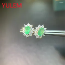 Stud Küpe 4x6mm Doğal Emerald 925 Gümüş Küpe Kadınlar için Sterling Sevimli Hediye Alerji İnce Mücevherleri Önleyin