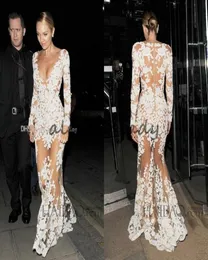 Sexig Michael Costello Celebrity Evening Dresses Deep V Neck långa ärmar