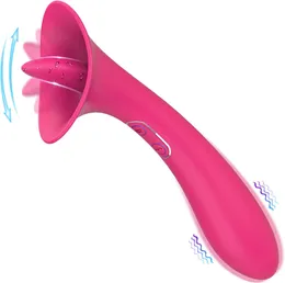 Clitoride Vibratore Leccatura della lingua G Spot Vibratore con stimolatore a doppio lato imitare bacio francese per il piacere del sesso orale Doppio dildo clitoride giocattoli adulti per donne rose