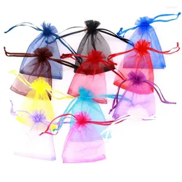 Presentförpackning 100 st smycken Organza Bag For White DrawString Puches Wedding Christmas Candy Väskor Packing Tulle