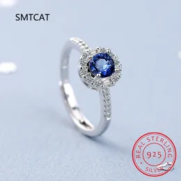 Cluster Rings 925 Sterling Silver Blue Tapphire Ring القابلة للتعديل للنساء للأزياء الحفلات هدية Anel Bague Anillos de Prata