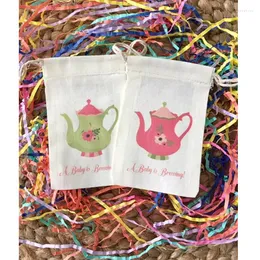 Temat herbaciarki z herbatą worka Favor Bag Custom Baby Shower „A Is Brewing” bawełniany powitanie torby na cukierki czajnicze chrzest