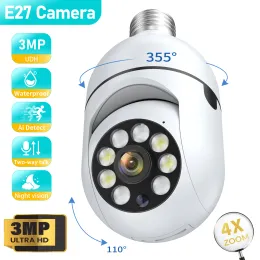 Câmeras 1/4pcs 3MP E27 Bulbo IP Wi -Fi Câmera de videocamera interna Videoveillance Protection