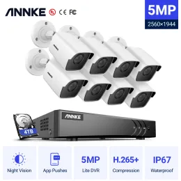 System Annke 8ch 5MP Lite HD Video Surveillance System 5 In1 5MP Lite H.265+ DVR med 8x 5MP väderbeständig utomhussäkerhetskameror CCTVV