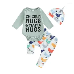 Set di abbigliamento pudcoco nati pantaloni da 3 pezzi set da bambino per lettere per lettere pagliaccetto e cappello di pollo outfit neonati 0-18m