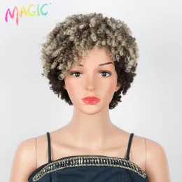 Wigs Magic Synthetic Afro Kinky Curly Wig 10 дюймов короткий парик для дреда с челком омбр -блондинкой для кроше для чернокожих женщин косплей