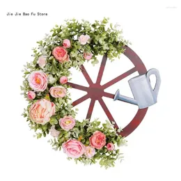 Dekorativa blommor E8BD Spring Flower Watering Can rulla krans 2024 Simulering Floral Garlands Valentines Day Festival Wreaths for Door