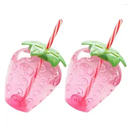 Copas descartáveis palhas 2 PCs Strawberry Sippy Copo Claro copos de plástico de bebida de bebida de água canecas infantis com tampa e tampa