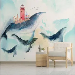 Wallpapers Milofi Nordic Kreativ Akvarell Middelhavet Havhval Barneroms Bakgrunnsvegg