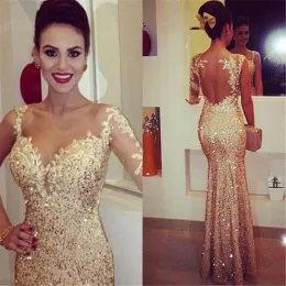 Dresses Gold One Shoulder Long Sleeve Evening Dresses Mermaid Sequin Dress Sexy Backless Formal Dress Applique Lace Evening Dress Lebanon