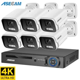 Kameror Nytt 4K Security Camera System 8MP Audio Mic CCTV Poe NVR AI Color Night Home Video Surveillance Camera Outdoor Set