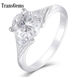 Transgems 14k 585 مركز الذهب الأبيض 15CT 75mm Fg Color Moissanite اثنين من قطعة 25 مم خاتم الخطوبة مويسانيت للنساء Y1906437890