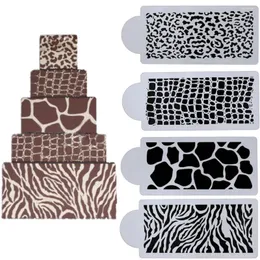 Moldes de cozimento 4pcs/lote veias de animais plástico moldes de spray café bolo de biscoito de chocolate estêncil Diy Candy Fondant Modelo de flor aberta