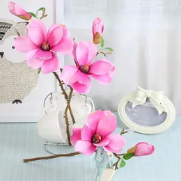 Dekorativa blommor 1st White Silk Artificial Magnolia Decoration Bouquet med lång stam för hembordets mittpunkt Office Vase