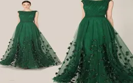 세련된 Zuhair Murad 이브닝 드레스 2019 Emerald Green Tulle Cap Sleeve Party 드레스 여성 커스텀 정식 댄스 파티 드레스 Red Carp9537965