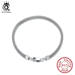 Bangles ORSA JEWELS 925 Sterling Silver 3.0mm Mesh Popcorn Chain Bracelet for Men Women Round Popcorn Bracelets Puck Style Jewelry SB65