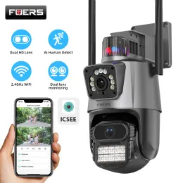 Kamery Fuers 8MP 4K kamera IP Outdoor Wi -Fi PTZ Podwójny soczewki Podwójny ekran Auto śledzenie Wodoodporne bezpieczeństwo wideo Światło policyjne