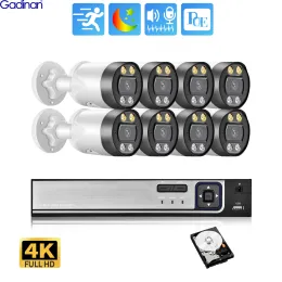 시스템 Gadinan 4K 보안 카메라 시스템 POE 8MP Twoway 오디오 컬러 나이트 비전 비디오 CCTV 레코드 실외 IP 카메라 세트 8CH NVR 키트