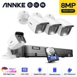 System Annke 4K Ultra HD 8CH DVR Kit H.265+ Система безопасности камеры CCTV 4PCS 8MP IR Outdoor Night Vision Комплекты камеры камеры.