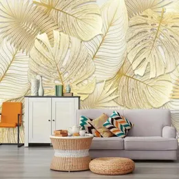 Sfondi moderni sfondi personalizzati 3d po po murale ricco ricco elegante foresta pluviale tropicale rotolo di foglia di banana dorata per camera da letto