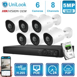 System Unilook 8ch NVR 4/6/8pcs 5MP Bullet Poe IP Camera NVR Kit Security System HikVison OEM H.265 Night Vision NVR Kit P2P View