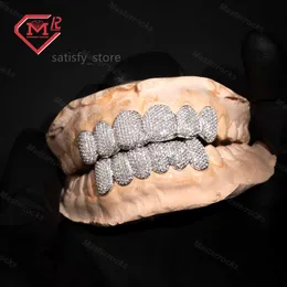 남성 힙합 Grillz 다이아몬드 이빨 6 상위 6 상단 925 슬리버 아이스 아웃 커스텀 Moissanite 그릴