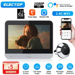 Dörrklockor Electop Tuya WiFi Doorbell Camera Smart Home 4.3Im 1080p trådlöst ögon Peephole Video Door Bell Night Vision Security Alarm Ny