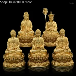 Dekorativa figurer 10 cm koppar mässing förgyllda sakyamuni amitabha Buddha guanyin ksitigarbha bärbar staty kinesisk liten ficka