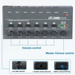 Stand DX600 Interfaccia audio 6 Amplificatore per cuffie stereo a 8 canali Ultra Lownoise Sound Mixer Recording Studio Monitor per chitarra