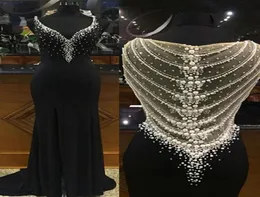 Dresses Deep Vneck 2019 Mermaid Vestres Sweep Train Long formal Black Chiffon Prom Vestres Pearls Beadings Mother Brides Dress PA3468904