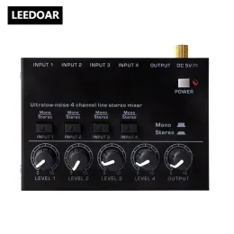 Utrustning Leedoar 4 -kanal Audio Mixer Mini Low Noise Sound Mixer Ultra Compact Professional Sound Mixer Audio Mixer Stereo RCA Output