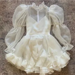 Klänningar vestido de fiesta de boda kort bröllopsklänning långa ärmar vita mini brudklänningar lång mantel de mariee