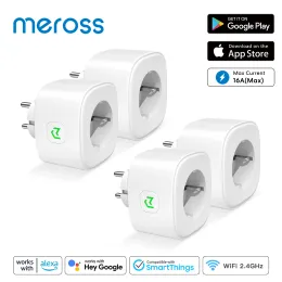 Plugs MEROSS 16A Smart Plug WiFi Socket med Energy Monitor EU Standard Outlet Timer Function Support Alexa Google Home SmartThings