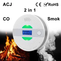Dedektör ACJ 2 in 1 CO/Duman Alarm LED Dijital Karbon Monoksit Dedektör Sesli Yüksek Hassas Sensör Ev Güvenliği Koruması