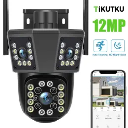 カメラ6K 12MPセキュリティIPカメラ3レンズワイヤレスWIFI屋外PTZホームプロテクションオートトラッキングCCTVビデオサーベイランス