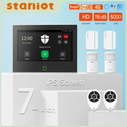 Kit Staniot 7 tum trådlös WiFi 4G Tuya Smart Home Alarm System Support 8 Wired Zone Security HD Panel med 5 års inträdesgivare