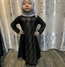 Roupas étnicas pretas abaya dubai árabe garotas muçulmanas oração hijab vestido turco islâmico para crianças kaftan robe Ensemble HA5170824