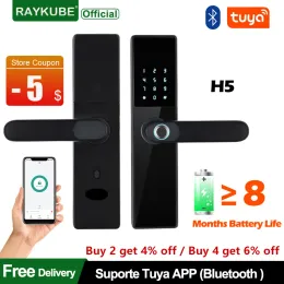 Lock RAYKUBE H5 Biometric Fingerprint Smart Door Lock via Tuya APP Bluetooth Remote Unlock /Key/ Password/ IC Card/Fingerprint Unlock