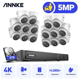 Sistema annke 5mp h.265+ 16CH Poe Network Video Security System 16x IP67 impermeável ao ar livre câmeras IP Plug Play Poe Camera Kit