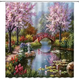 Shower Curtains Abstract Cherry Blossom Curtain Pink Flower Fantasy Forest Garden Pattern With Hooks Waterproof Fabric Bathroom Decor