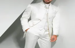 新郎のための白いチュニックウェディングタキシードを着る中国語スタイル2ボタンカスタムメイドの男性スーツスリーピースグルームマンスーツジャケットパン4460883