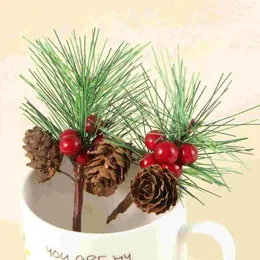 Decorative Flowers 20Pcs Christmas Artificial Red Berry Picks Pine Branches Fir Green Plants Needles For Garland