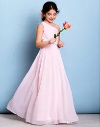 Kleider 2017 Neuankömmlinge Chiffon Blumenmädchen Kleider Junior Brautjungfer Kleid Floorlänge Aline One Schulterkleid