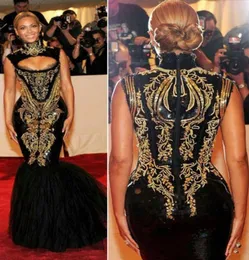 Abiti da sera 2017 Beyonce Gala ricamo nero e oro con perline per sopra rilievo con la sirena abiti da celebrità WD10161547981